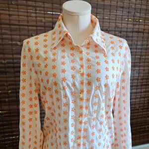 Tommy Hilfiger Women's Long Sleeve Button Down Orange & White Eyelet Dress Shirt